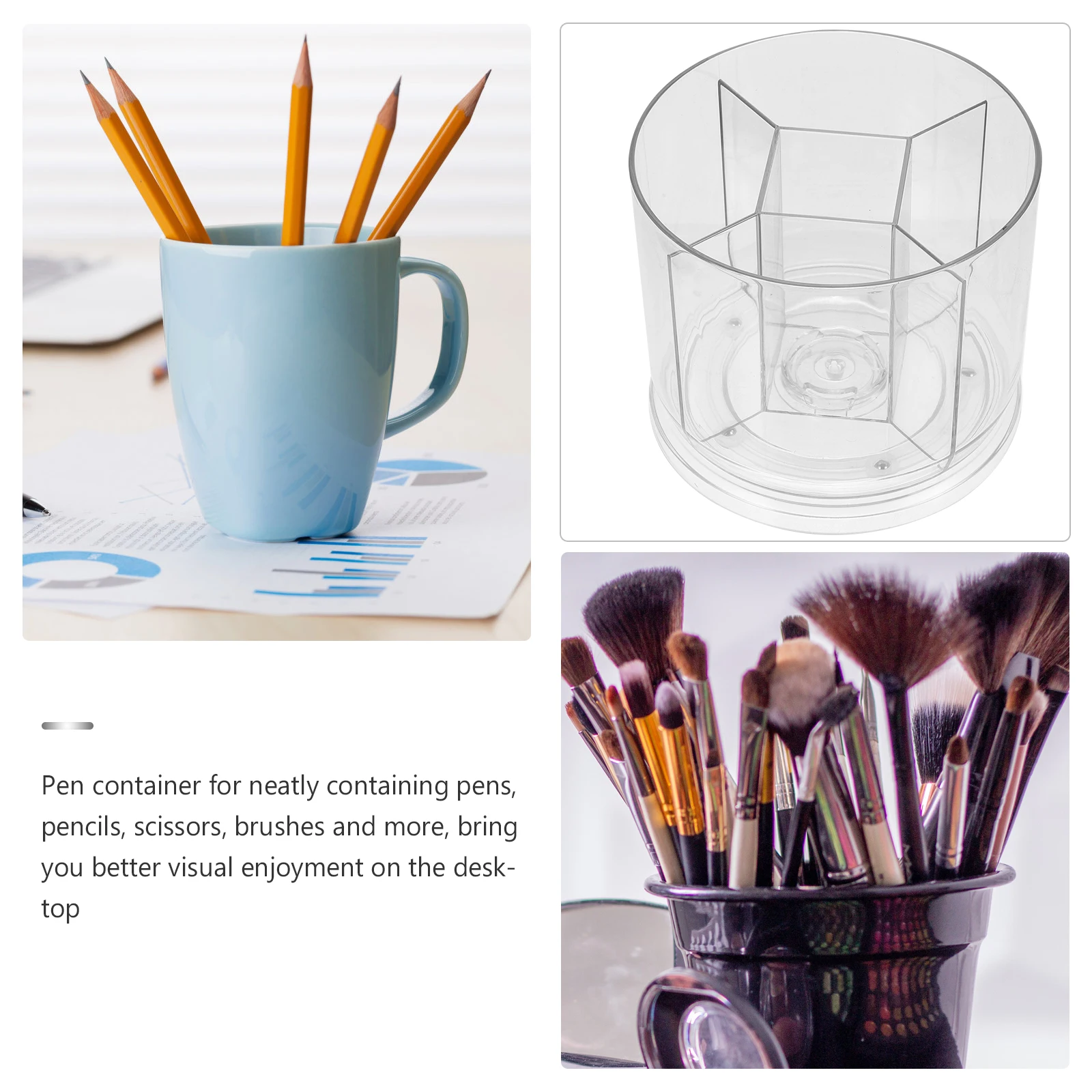 

Small Rotating Pen Holder Pencil Cup Storage Compartment Plastic Marker Organizer Office Holders