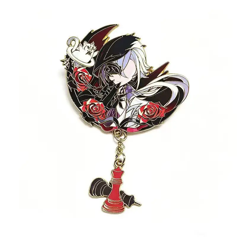 Peruere Father Arlecchino The Knave Metal Enamel Pin Badge Rose Chess Pendant Brooch Anime Game Cosplay Collectible Gift