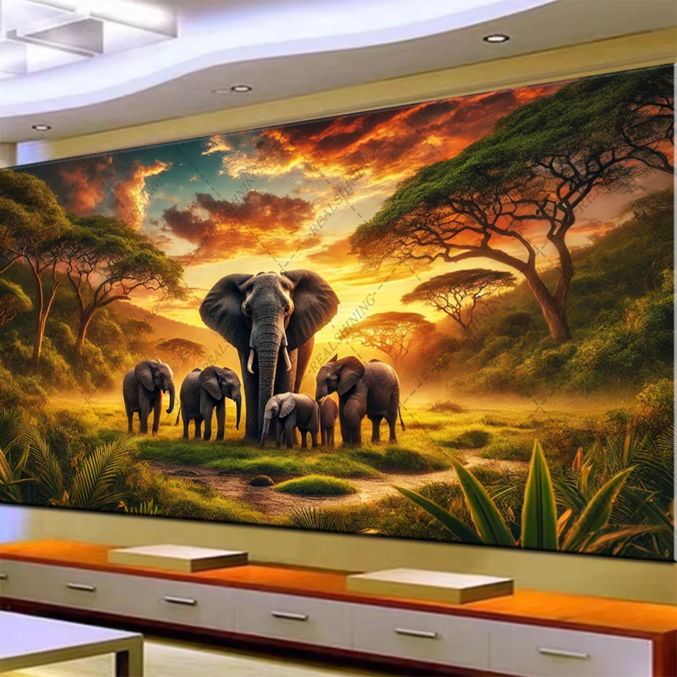 

Африканский дикий слон, семья, 5D Diy алмазная живопись, полный алмазный рисунок, джунгли, лес, природа, мозаика, ювелирные изделия, вышивка крестиком 220x110 см