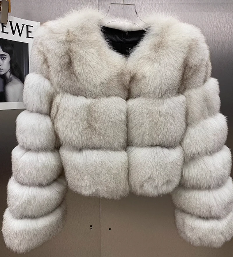 Fox Fur Coat for Women, Short High Waist, Long Sleeve, 100% Natural Fox Fur Jacket, High Quality, Sexy Fashion, Winter