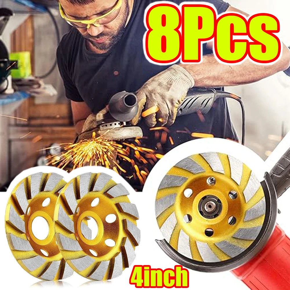 

1-8 шт. алмазный шлифовальный стакан, 4-дюймовые турбонажимные круги для бетона для угловой шлифовальной машины, гранитный камень, керамический отрезной круг