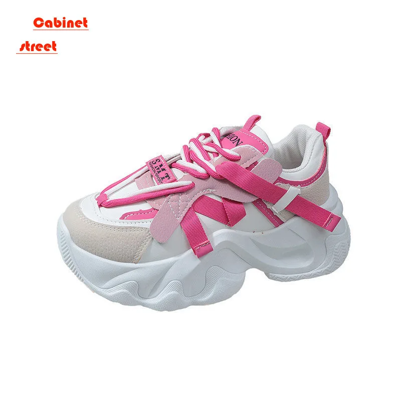 

Womens Flat Shoes Tennis Female Platform Roses Fashion Trainers 2024 Thick Sole Fabric PU Lace-up Increased Internal Sneakers