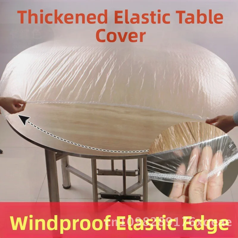 

Disposable Thickened PE Elastic Mouth Table Cover Waterproof Oil-Proof Transparent Drawstring Tablecloth for round Table