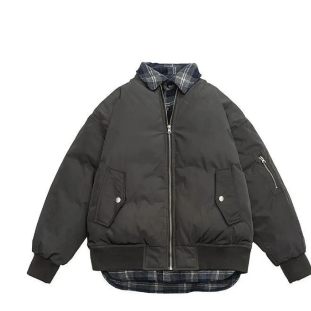 Men Women Quilted Cotton Blazer Winter Streetwear Loose Fitting Thermal Layered Coat with Retro Design