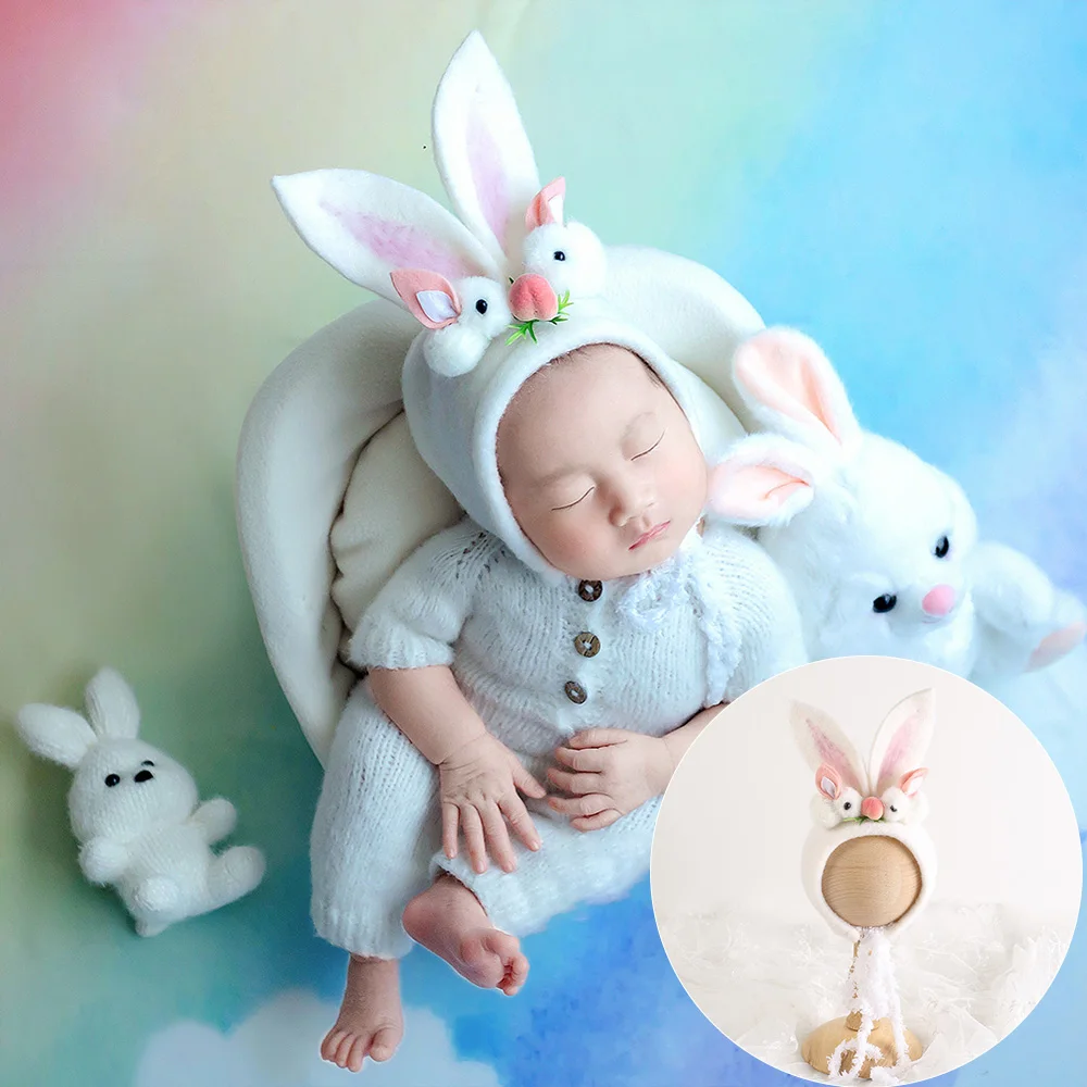 Newborn Baby Photography Hat Props Animal Image Wool Felt Cap Chinese Dragon Hat Rabbit Bonnet Studio Photo Props Photoshoot Cap