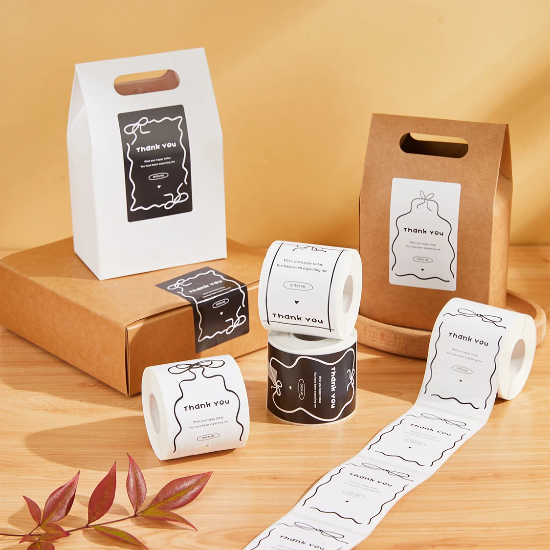 

Black and White Thank You Stickers Square Sealing Paste Aircraft Box Envelope Greeting Card Gift Packaging Decorative Stickers