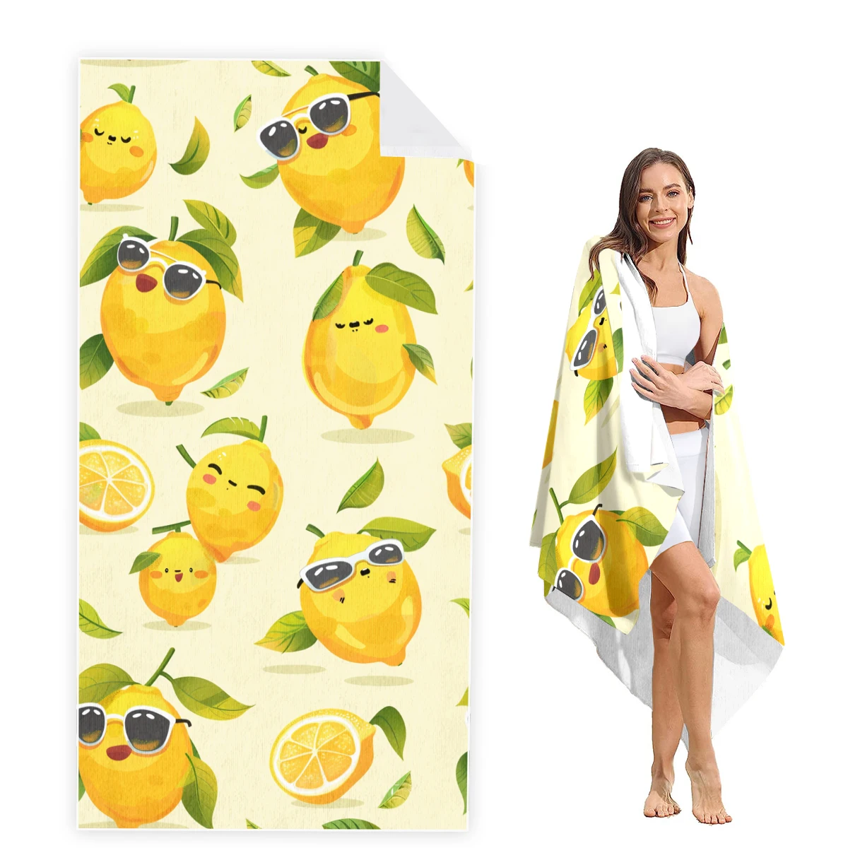 Lemon Beach Towel Oversized, Super Absorbent Sand Free Thick Microfiber Beach Towel,Beach Towels for Kids,Men,Women