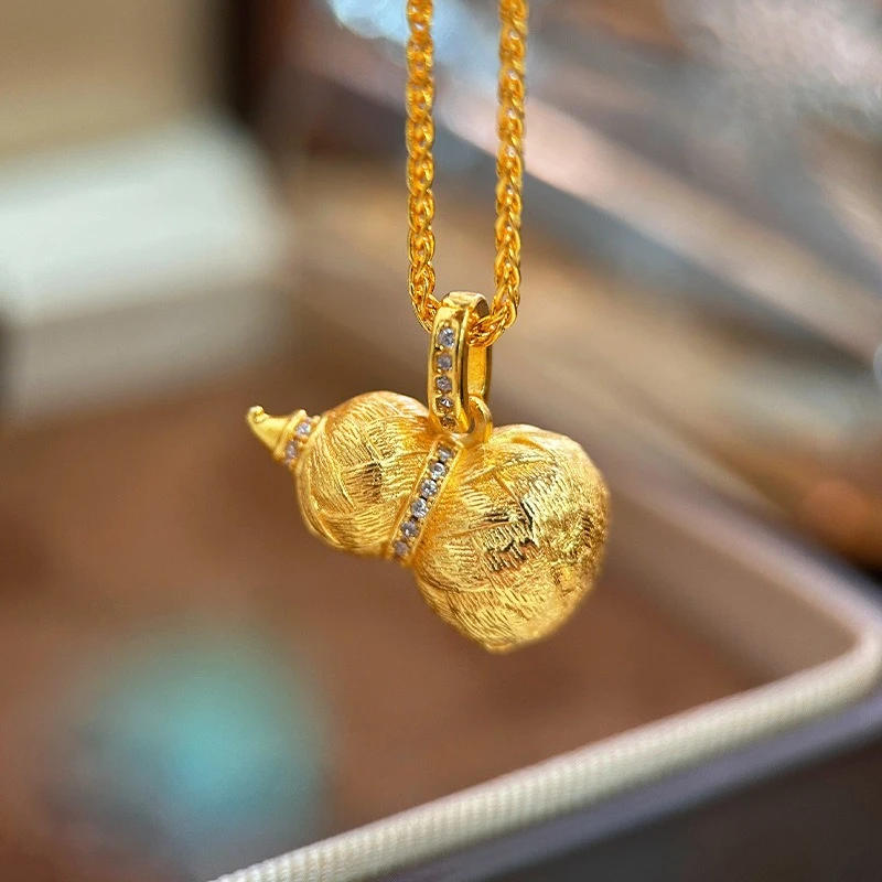 

Fashion 18 K Gold Color Weaving Gourd Pendant Necklace for Women Wedding Birthday Chain Necklace Jewelry Gifts