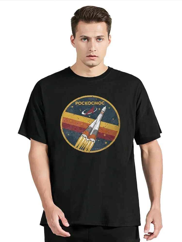 Roscosmos Vintage Emblem T-Shirt Russian USSR CCCP Men Cotton T Shirt Oversized Tshirt Unisex Tops Graphic Tees Men's Clothing