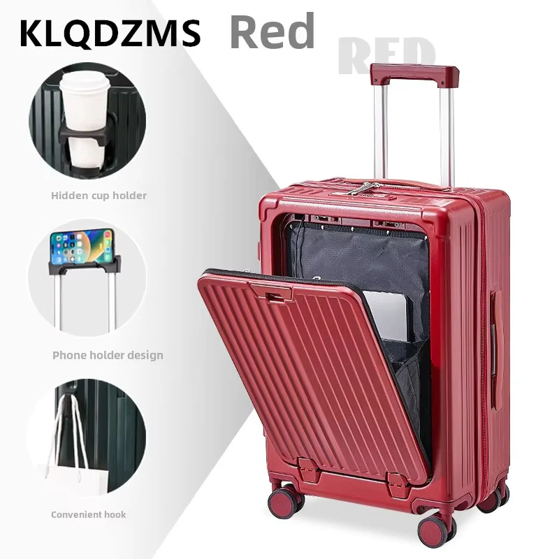 KLQDZMS Luggage Front Opening Boarding Box Multifunctional Trolley Case USB Charging Password Box 20"22"24"26 Inch Suitcase