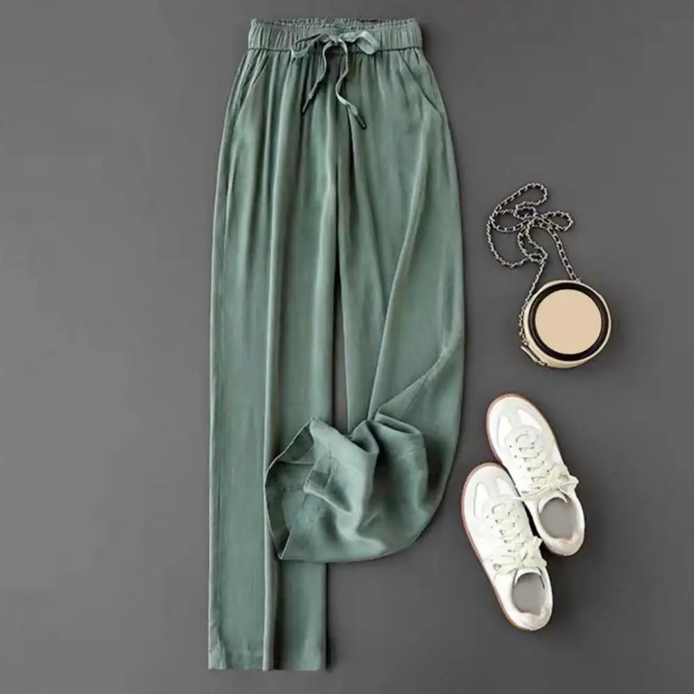 Long Pants Colorfast Lady Slacks Breathable Sweat Absorbing  Attractive Simple Wide Leg Draped Long Trousers