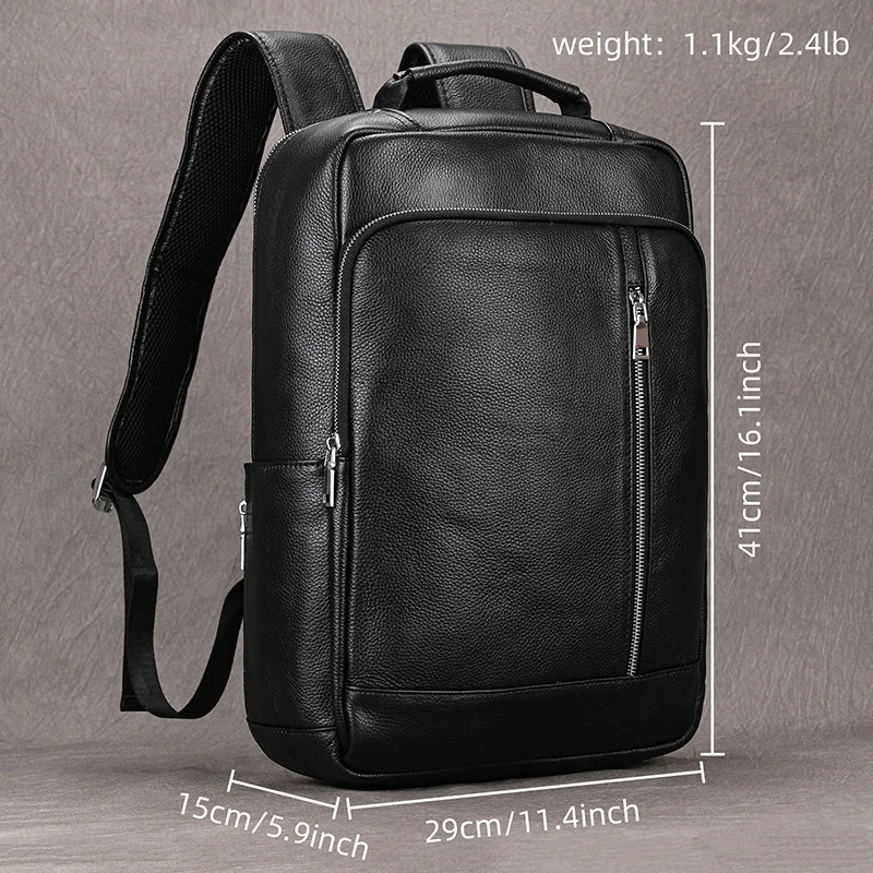 Imagem -03 - Impermeável Couro Genuíno Laptop Mochila Moda Bolsas de Viagem Bolsa de Escola Bookbag para Homens Usb Charge Venda Quente 15.6