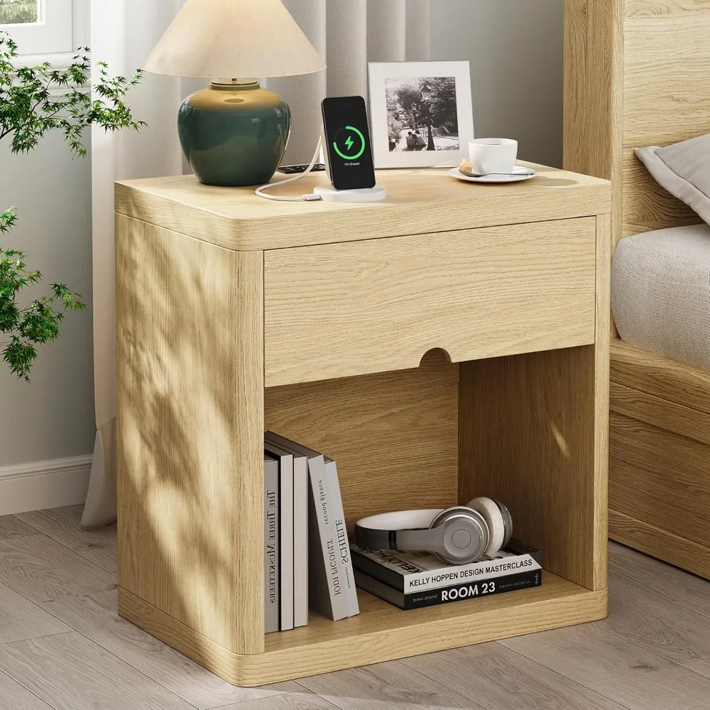 

24" Wide Crescent Nightstand—Smooth Curve, Single Drawer, Minimalist Bedside/End Table for Bedroom, Living Room or Office