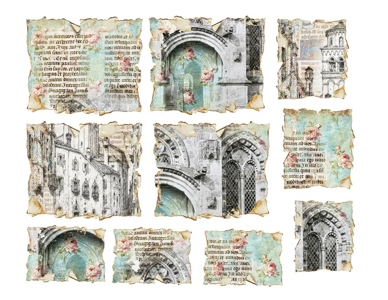 1 confezione di adesivi per monumento medievale vintage retrò, album di scrapbooking artigianale fai da te, adesivi decorativi per diario spazzatura