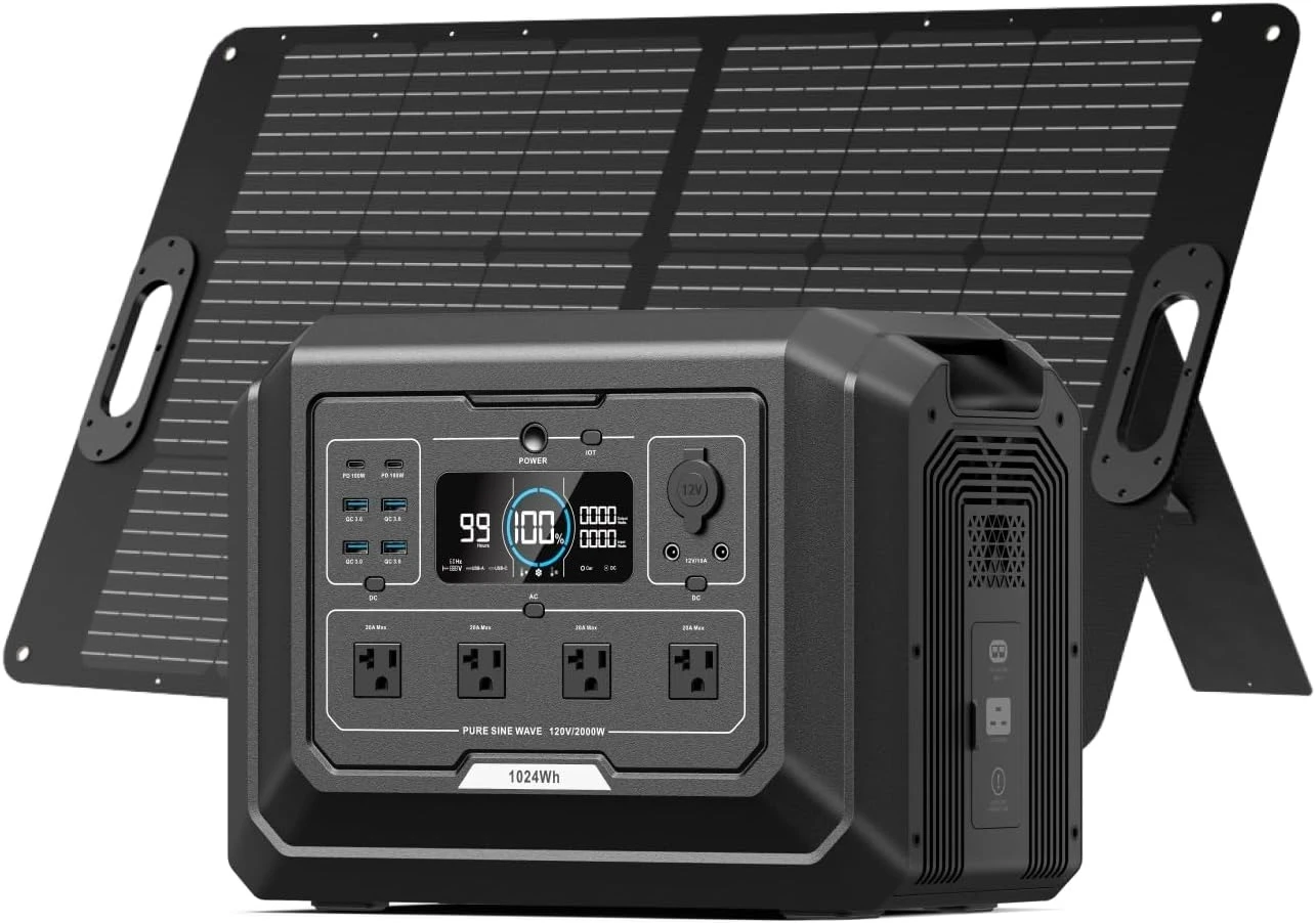 

Mega 1 Solar Generator with Panels Included, 2000W Power Station + 100W Panel, 1024Wh LiFePO4 Battery, Expandable to 5120Wh