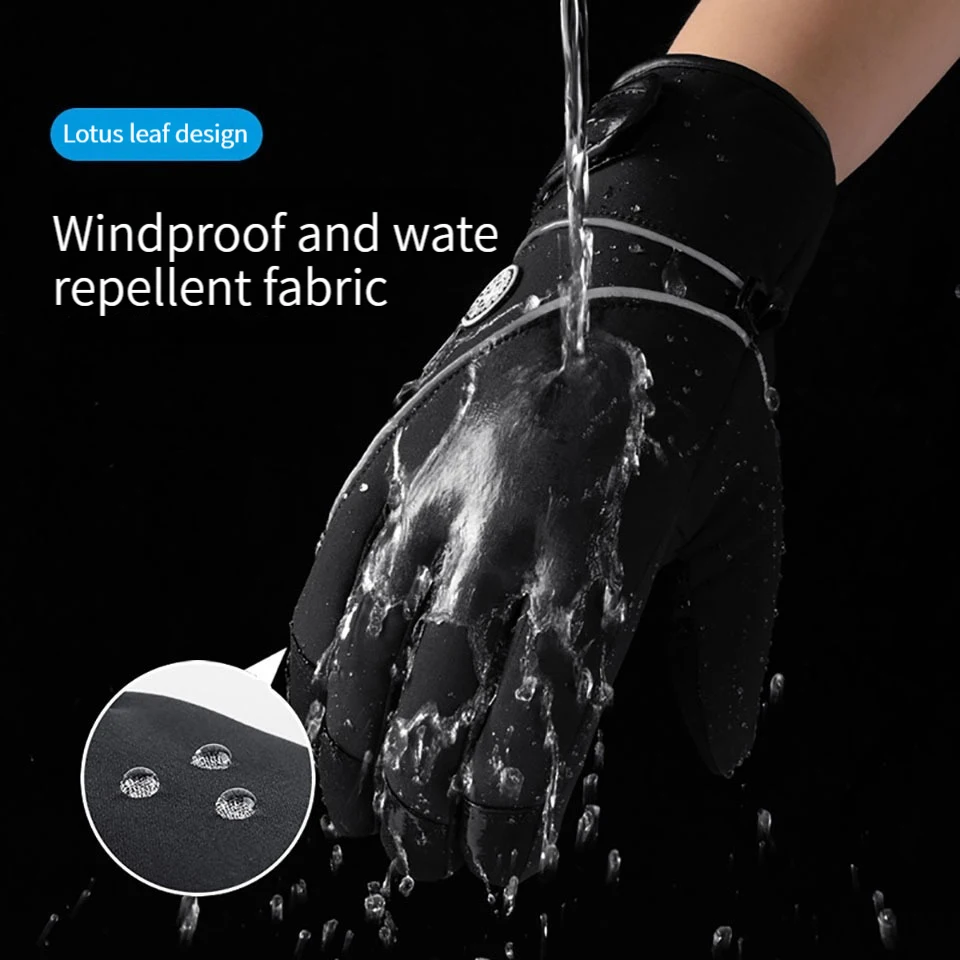 GOBYGO 1 Pasang Sarung Tangan Ski Musim Dingin Layar Sentuh Tebal Anti-selip Sarung Tangan Sepeda Tahan Angin Tahan Dingin Olahraga Luar Ruangan Pria Wanita