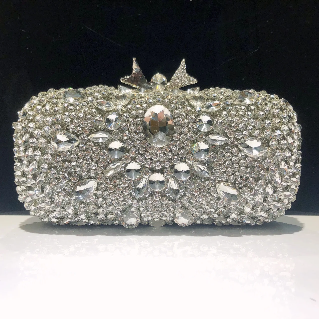 

Silver Rhinestone Evening Bag Luxury Crystal Wedding Bride Party Bag Designer Diamond Shiny Handbag Women's Clutch Purse Bag