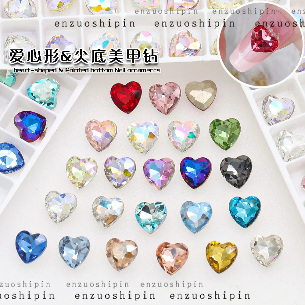 100pcs K9 Multi cut 8mm Love Pointed Bottom Diamond Jewelry Crystal Moonlight Light Pink Peach Heart Nail Accessories