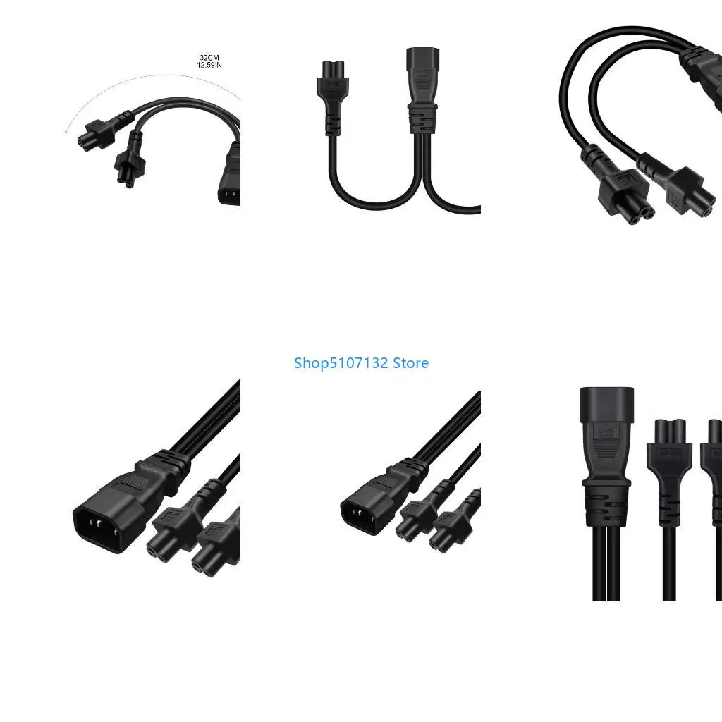 87HD 32cm/1ft IEC320 C14 to IEC320 C5 + C5 Power Cord 1 in 2 Out Y-splitter Adapter Cable Extension Line Extender Wire