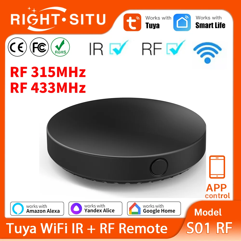 Tuya WiFi IR RF Control remoto 315MHz 433MHz aplicación remota Control para todos los aire acondicionado TV LG SmartLife funciona con Yandex Alexa