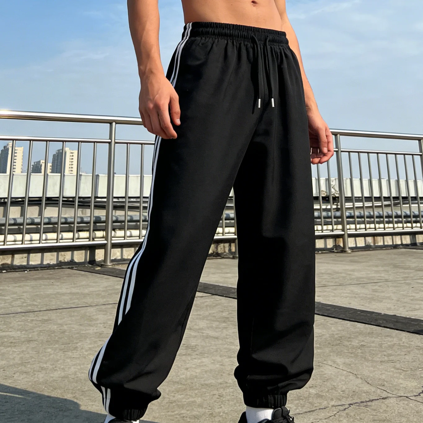 

Men's Casual Striped Joggers - Loose Fit Athletic Sweatpants with Elastic Waist