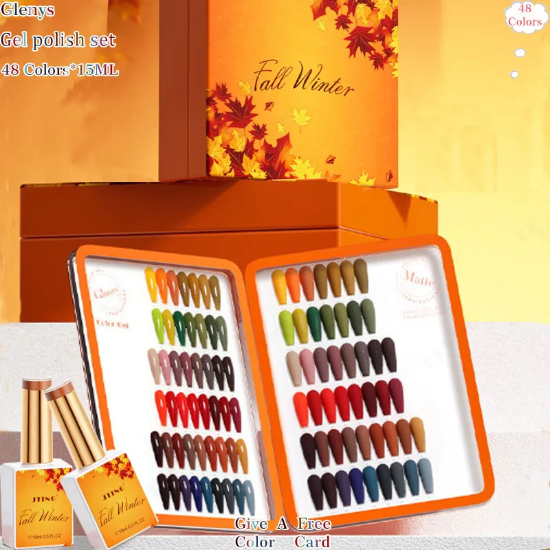 Glenys 48 color nail polish glue autumn and winter immersion gel nail salon essential color matching card nail salon varnish set