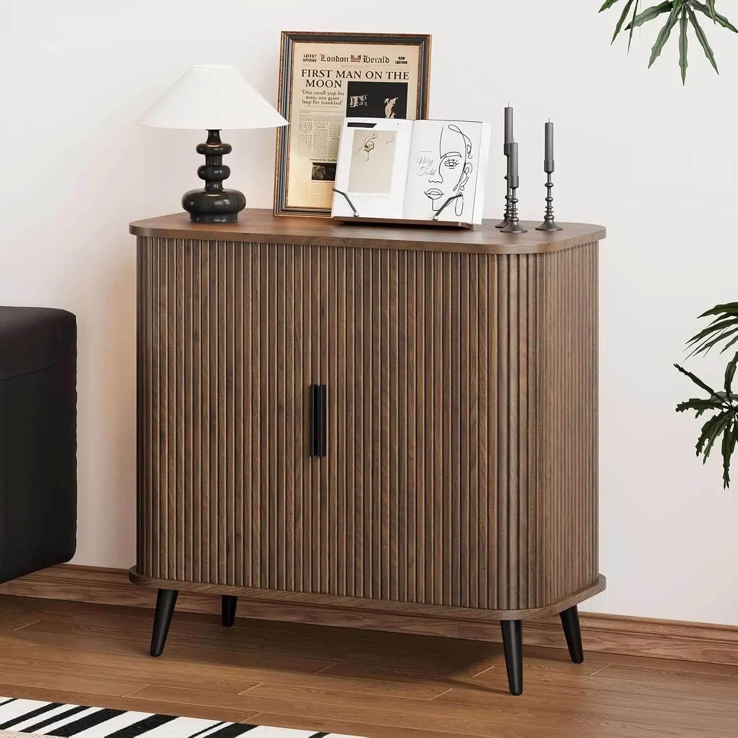 

Accent Cabinet with Sliding Doors - Walnut Sideboard Buffet Cabinet with Storage for Coffee Bar, Console Table - MCM Des