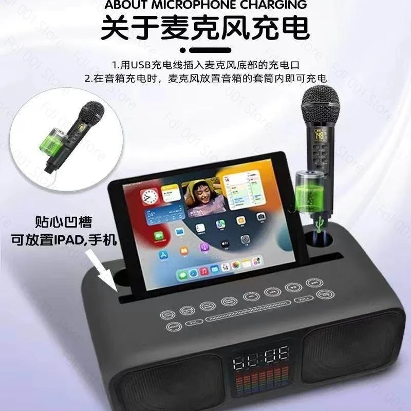 Wireless Bluetooth Speaker with Dual Microphone Karaoke System for Phone TV Singing Subwoofer All-In-One Portable Audio Equipmen
