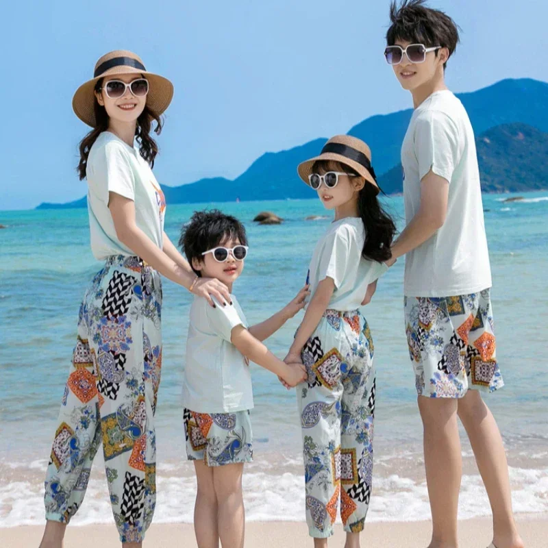 Vacation Couple Family Matching Outfits Clothes Beach Dad Son Tops Shorts Two Piece Suit Mom Daughter T Shirts Pants 2 Piece Set image 5