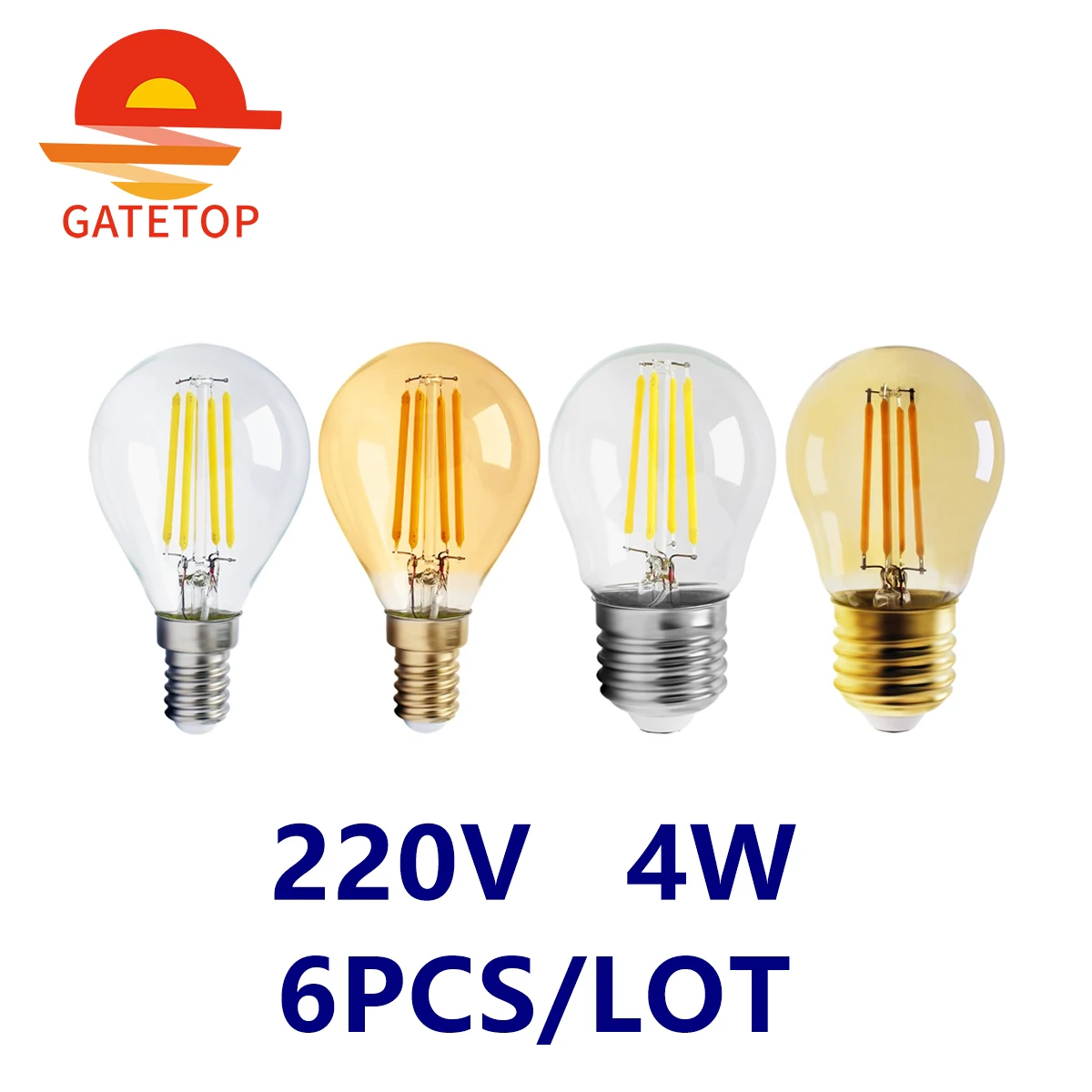 6 sztuk/partia G45 4W Retro żarówka Edisona E14 E27 Bombillas 220V lampa Vintage 2700K złota 4000K przezroczysta szklana dekoracja wewnętrzna