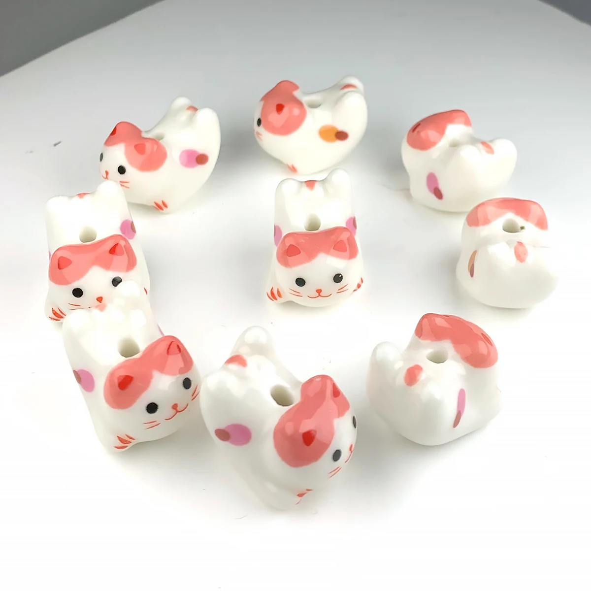 

15x21mm Pink Hand-knitted Kawaii Ceramic Beads Lucky Cat Charm Rope Bracelets Beads For Women DIY Fashion Jewelry Making