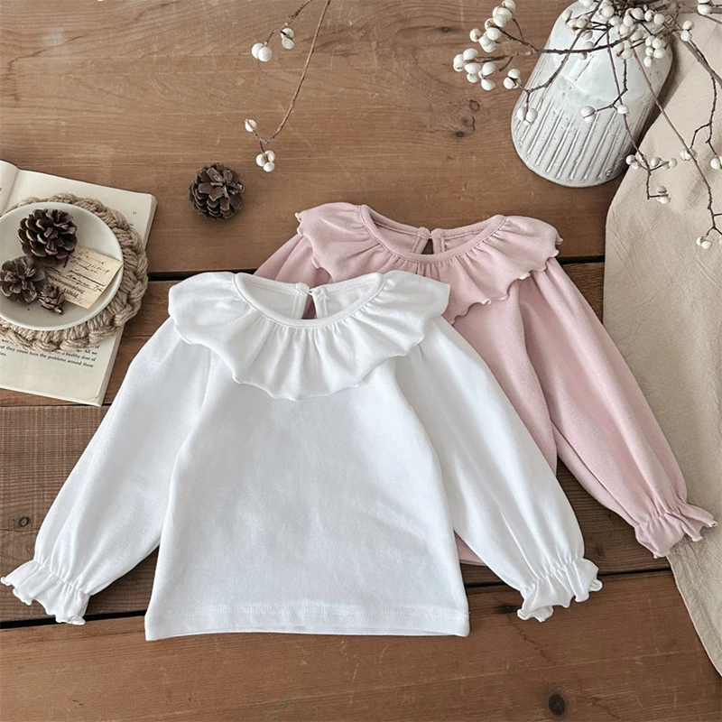 

INS Style 2025 New Ruffle Collar Long Sleeve Newborn Baby Girl Undershirt for 0-2 Years Baby Girls Soft Cotton Inner Shirts