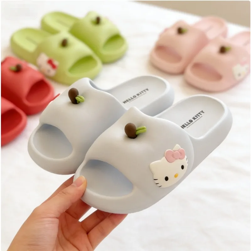 

Anime Sanrio Apple shaped Women's Summer Slippers Kitty Cute Indoor Thick Bottom Outdoor Wear Anti Slip Soft Bottom Bath Slipper