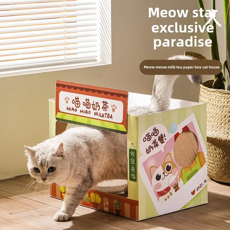 Milk House Cat Scratching Board Pet Nest No Crumbs Corrugated Cat House Paper Pet Toy Claw Grinding House