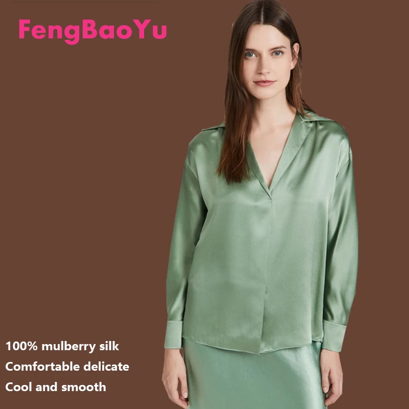 

100% High-end Silk Women's Long-Sleeved V-Neck Pullover T-Shirt Simple Style, Cool Smooth Fine, Comfortable Casual Shirt