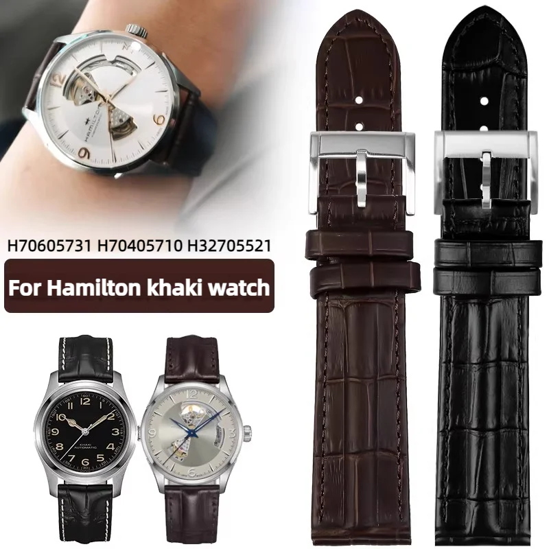 20mm 22mm pulseira de couro para hamilton jazzmaster h70605731 h70405710 h32705521 pulseira de couro genuíno masculino preto marrom