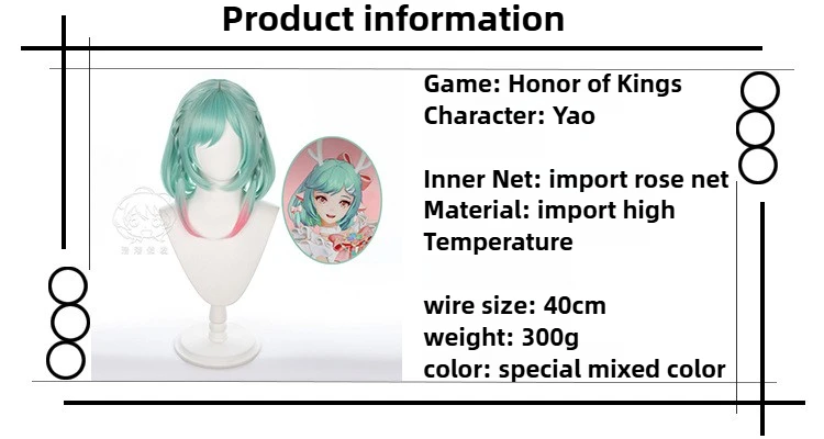 Peluca de Cosplay verde Honor of Kings Yao, accesorio de disfraz de juego de rol de Halloween, peluca de actuación de personaje de juego trenzada BobHaircut para mujer