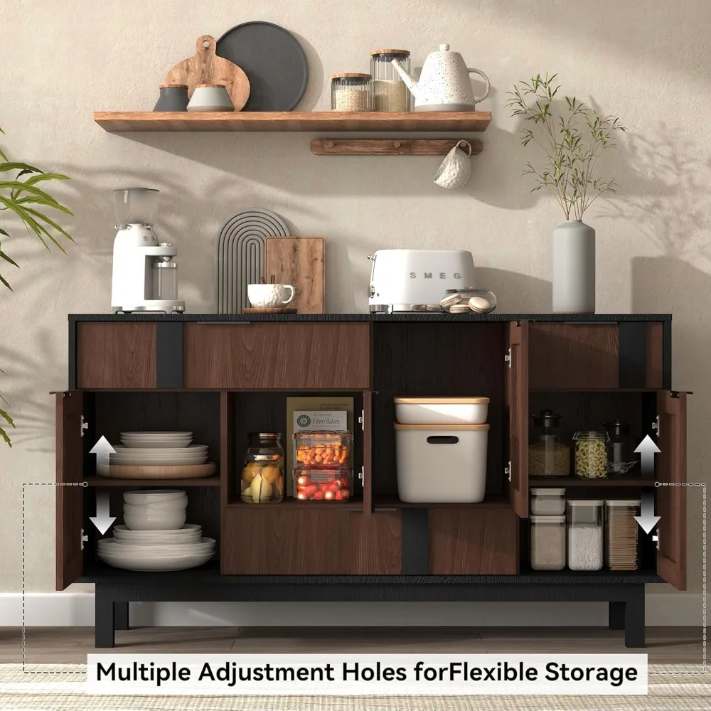 خزانة جانبية بأبواب هندسية ثلاثية الأبعاد، وخزانة تلفزيون مقاس 54 بوصة مع 4 أبواب و3 أدراج، وخزانة تخزين بوفيه Credenza #3