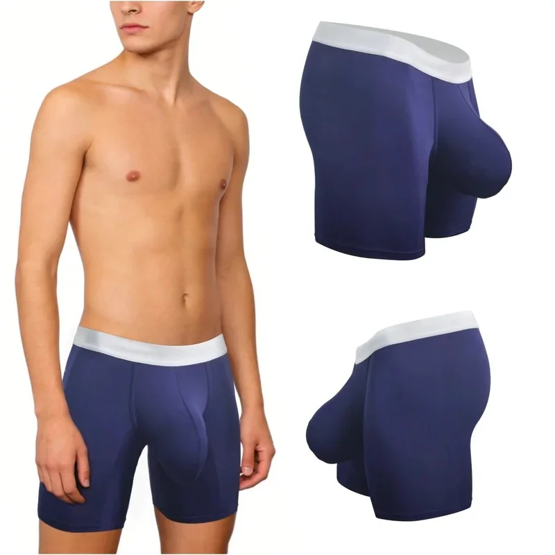 Mens Light Ice Silk Boxer Briefs Big Pouch Support Breathable Cool Long Sports Running Underwear Anti Friction Chafe Free Boxers