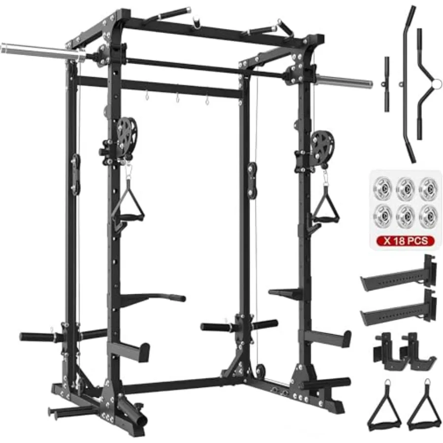 

Многофункциональный силовой тренажер Smith Machine 5 в 1: Стойка для приседаний повышенной прочности с кроссовером и двойными блоками 1:1 для домашнего спортзала, комплексный тренажер для тренировки всего тела