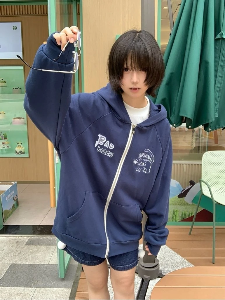 Y2K mode Streetwear sweat à capuche pour femme Harajuku gothique Vintage sweat japonais Kawaii vêtements surdimensionné sweat à capuche avec fermeture éclair