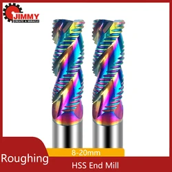 JIMMY Roughing Milling Cutter Spiral End Mill HSS High Speed Steel Router Bits 3 Flute Metal CNC Machine Tools for Aluminum