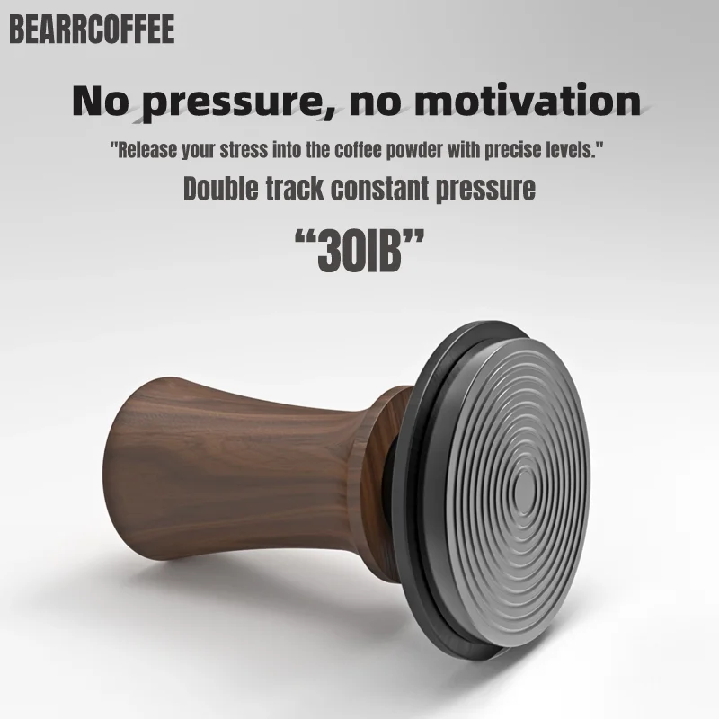 BEARR Coffee Tamper Double Spring Coffee Powder Walnut Handle Constant Pressure SpringCoffeeTamper 51/53/53.7/58.35 Barista Tool