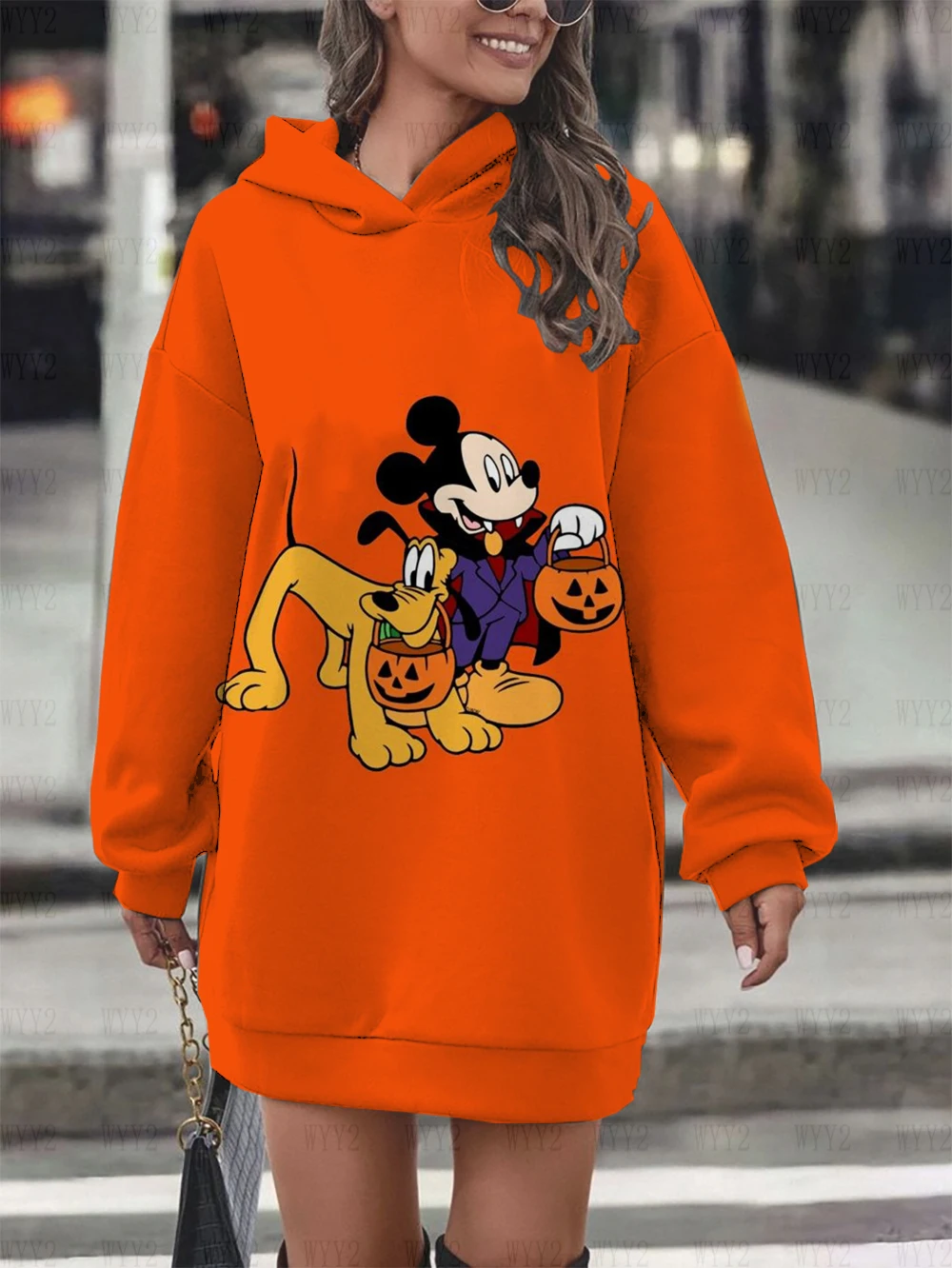 

Hot Sale New Women's Long Sleeve Hoodies Autumn Winter Role Play Disney Mickey Halloween Print Comfortable Dress