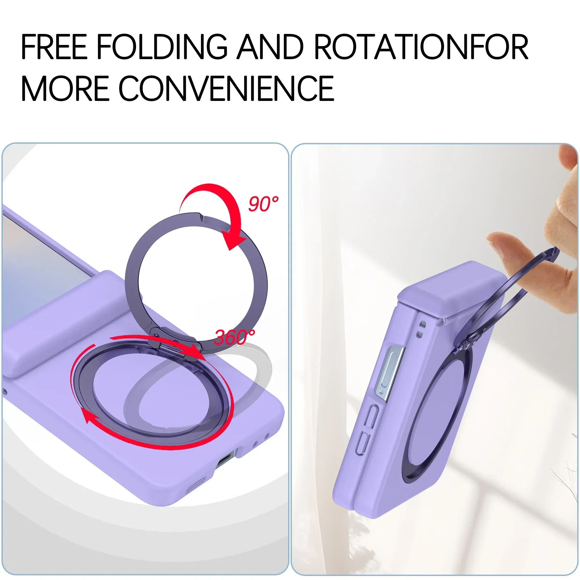 حافظة بمسند مغناطيسي دوار 360 درجة لهاتف سامسونج جالاكسي Z Flip 7 fe 6 5 4 3 غطاء حماية بمفصلات ملمس الجلد #3