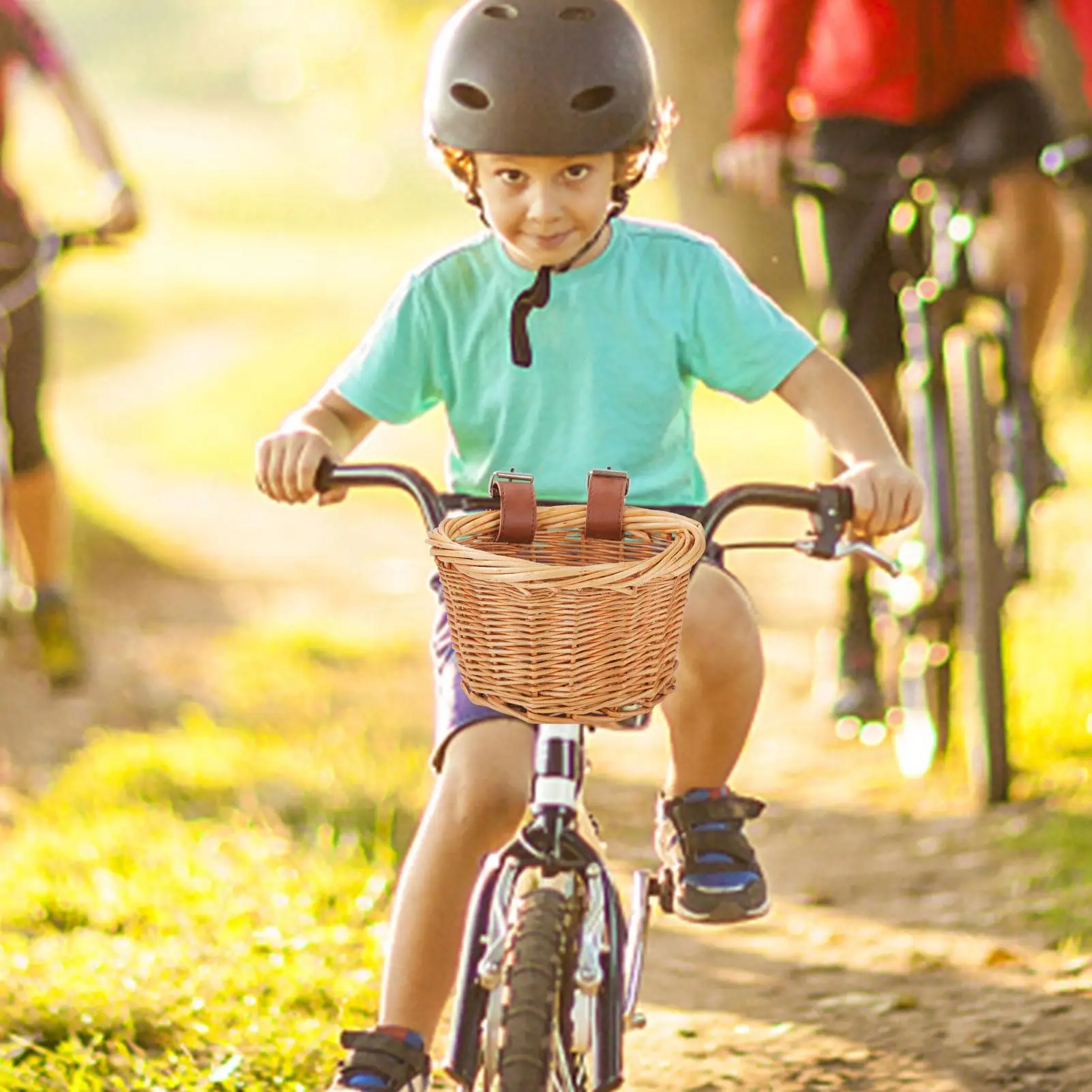 Kids Bike Basket Bicycle Wicker D-shaped Child Front Basket With 2 adjustable Leather Strap waterproof For Cycling Accessory