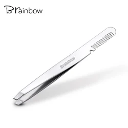 Brainbow 1pc Eyebrow Tweezer with Eyebrow Brush Comb Stainless Steel Eyelashes Extension Tweezers Double Eyelids Pinzette Clip