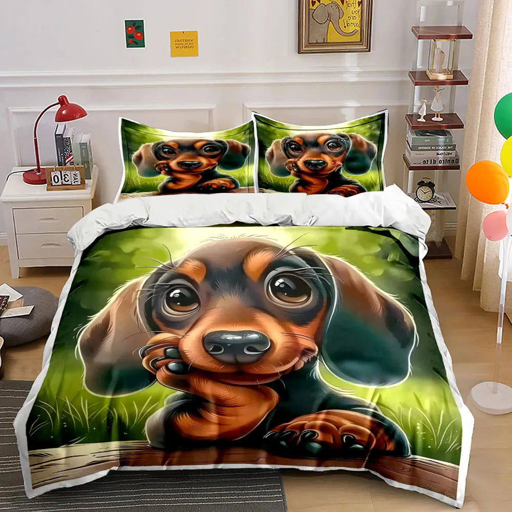 

Cute dachshund with its cheeks tucked in Pattern Duvet Cover Set Digital Print Colorful Polyester Bedding with Zipper Closur