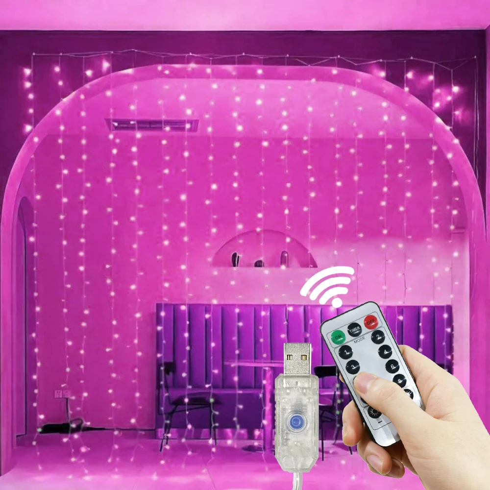 

Светодиодная гирлянда-штора для декора дома, Дня святого Валентина, Рамадана, Ид Мубарак, с USB-питанием, 8 режимов, светодиодные шторные огни