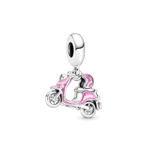 925 Sterling Silver Bead Fit for European Bracelet, DIY jewelry accessories, pink series, bag, motorcycle, heart, new, 2024 8 Main Sales Intemeio for Rosary - №2